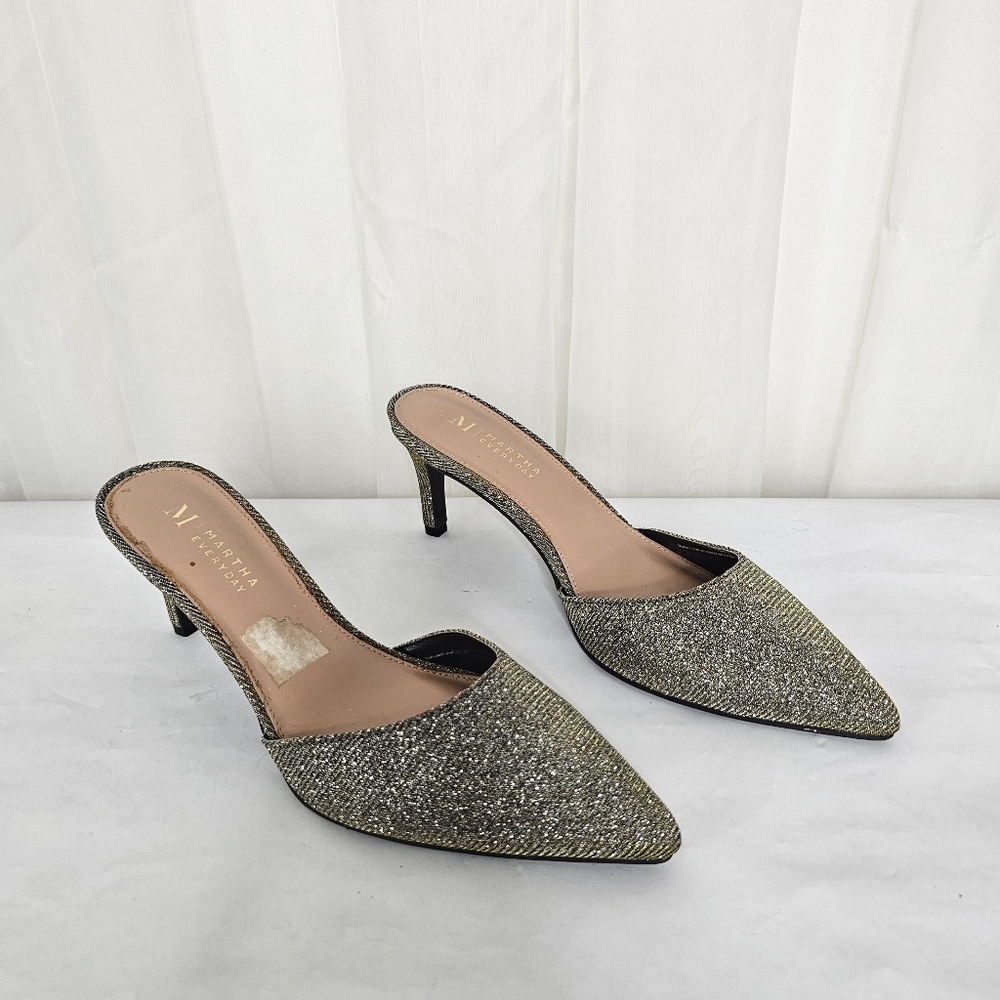 Martha Everyday Metallic Silver Gold Mule Heels Size 6.5